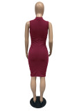 Women'S Solid Round Neck Sleeveless Slim Ruched Bodycon Dress