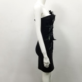 Women'S Strapless Feather Design Low Back Dress Bandage Dress