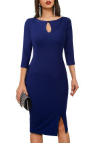 Women'S Fall Winter Round Neck Patchwork Button Bodycon Career Dress