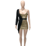 Women'S Sexy Sequin Patchwork One Shoulder Long Sleeve Party Dress