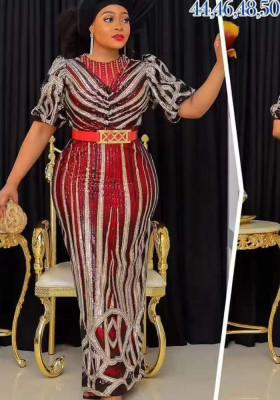 Christmas African Women Sequins Beaded Party Dress Maxi Dresses
