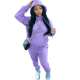 Women'S Fashion Casual Solid Color Fleece Hoodies Two Piece Tracksuit