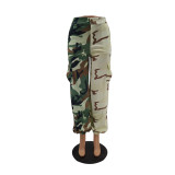 Women Casual Colorblock Camo Pocket Pants