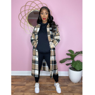 Women Plaid Turndown Collar Jacket