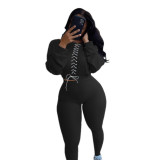 Plus Size Women Bandage Long Sleeve Top and Pant Two Piece