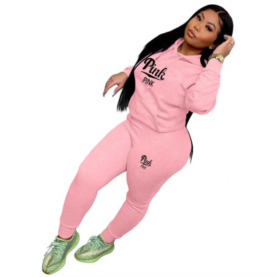 Women Casual Print Long Sleeve Hoodies and Pant Two Piece