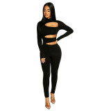 Women Sexy Solid Color Cutout Long Sleeve Jumpsuit