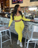 Women Ribbed Long Sleeve Crop Top and Pant Sexy Two Piece