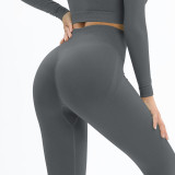 Peach seamless knitting solid color jacquard yoga pants high waist Tight Fitting sports running fitness clothes