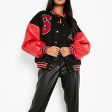Fall/Winter Women's Fleece Jacket Casual Hip Hop Jacket Letter School Baseball Uniform