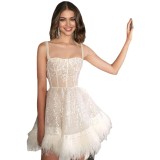 Fall Women'S Sexy Strap Feather Sequin Party Dress