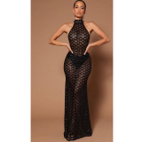 Women Fashion Sexy Low Back Nightclub Party Dress Beaded Sequin See-Through Dress