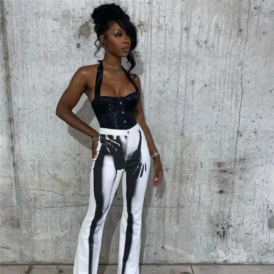 Fall Women'S High Waist Digital Print Slim Bell Bottom Yoga Casual Pants