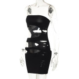 Women'S Fall Solid Casual Strapless Cutout Low Back Sleeveless mini Dress