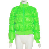 Winter Women'S Fashion High Collar Warm Short Zipper Cotton Padded Jacket