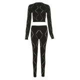 Fall Women'S Sexy Cutout Ripped High Waist Tight Fitting Casual Tracksuit