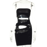 Women'S Fall Solid Casual Strapless Cutout Low Back Sleeveless mini Dress