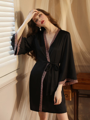 Sexy Pajamas Women'S Nightgown Long-Sleeved Lace Bathrobe Pajamas Homewear