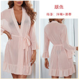 Women Mesh Nightgown See-Through Mesh Underwear Sexy Bathrobe Pajamas