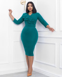 African Women Double Neck Beaded Belted Bodycon Dress