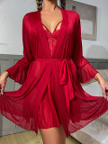Sexy See-Through Mesh Lingerie Pajamas Women Temptation Low Back Robe Loungewear Set