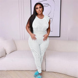 Fall Women'S Sexy See-Through Jacquard Cutout Solid High Waist Sleeveless Tight Fitting Casual Jumpsuit Women