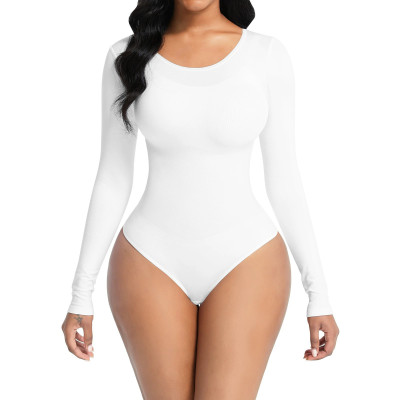 One-Piece Tummy Control Butt Lift Shaping Bodysuit Women Tight Fitting Long Sleeve Basic Body Shapewear