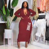 Plus Size Women Sexy Deep V Fringe Print Dress