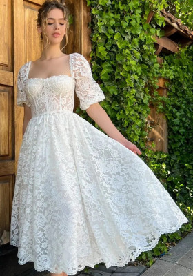 Autumn Sexy Short-Sleeved Formal Party Lace Princess Dress