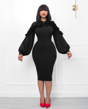 Women Fall Shirt Collar Long Sleeve Bodycon Dress