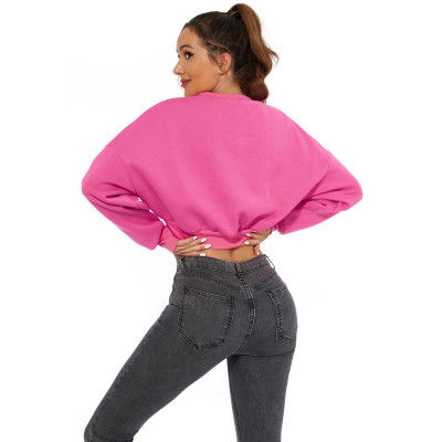 Fleece Sweatshirt Women'S Fall Winter Casual Tops Crop Round Neck Cropped T-Shirt