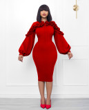 Women Fall Shirt Collar Long Sleeve Bodycon Dress