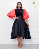 Women Colorblock Half Sleeve Top and Skirt Two Piece