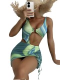 Women Sexy Cutout One Piece Bikini Swimsuit Cover Up Skirt Two Piece Set