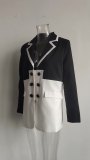 Women's Autumn Winter Coat Chic Black and White Colorblock Double Breasted Maxi Blazer