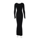 Women's Casual Chic Square Neck Long Sleeve Slim Fit Maxi Dress