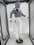 Women's Fall Positioning Print Hooded Zip Casual Two-Piece Set