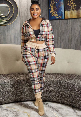 Women Plaid Zip op and Pant Two Piece