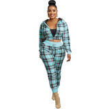Women Plaid Zip op and Pant Two Piece
