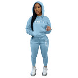 Womens Casual Fleece Print Hoodies and Pant Two Piece