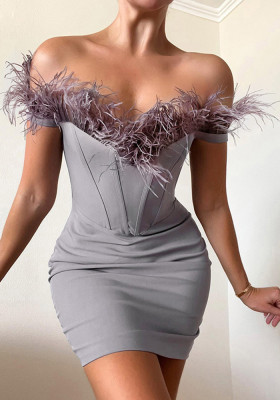 Women Fall Fur Off Shoulder Bodycon Dress