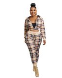 Women Plaid Zip op and Pant Two Piece