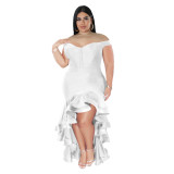 Plus Size Women's V-Neck Ruffle Dress Dress Solid Chic Dress