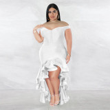 Plus Size Women's V-Neck Ruffle Dress Dress Solid Chic Dress