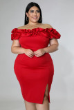 Plus Size Fashion Party Gathering Off Shoulder Dress Chic Career Solid Dress