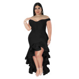 Plus Size Women's V-Neck Ruffle Dress Dress Solid Chic Dress