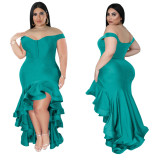 Plus Size Women's V-Neck Ruffle Dress Dress Solid Chic Dress