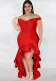Plus Size Women's V-Neck Ruffle Dress Dress Solid Chic Dress