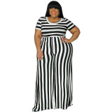 Ladies Summer Plus Size Fashion Stripe Print Casual Set