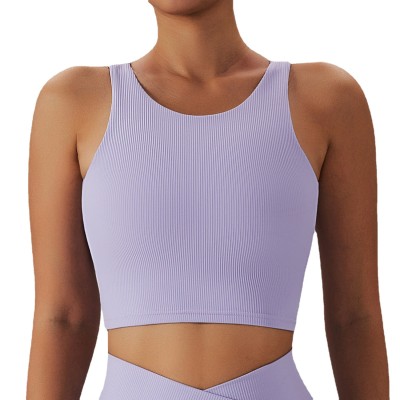 Ribbed Cutout Tank Yoga Tank Top Outdoor Running Sports Bra Quick Dry Breathable Workout Top Women